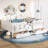 Full Kids Floor Bed with Stairs, Rails and Slats,Full Size Montessori Floor Bed with Bookshelf and 2 Storage Drawers,Easy Assemble Montessori Beds Frame,White-251181156-251181157