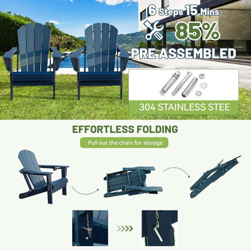 Ensemble de chaises durables en PEHD Adirondack, conception pliable avec porte-gobelet pour patio et pelouse