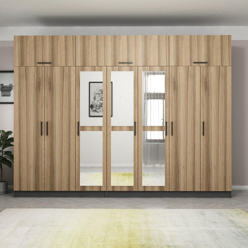 Elina 4 Door Manufactured Wood Wardrobe, Brown, 235cm H x 315cm W x 52cm D