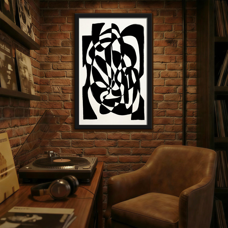Abstract Abstract Black And White Curved Lines Pattern, 18" H x 12" W
