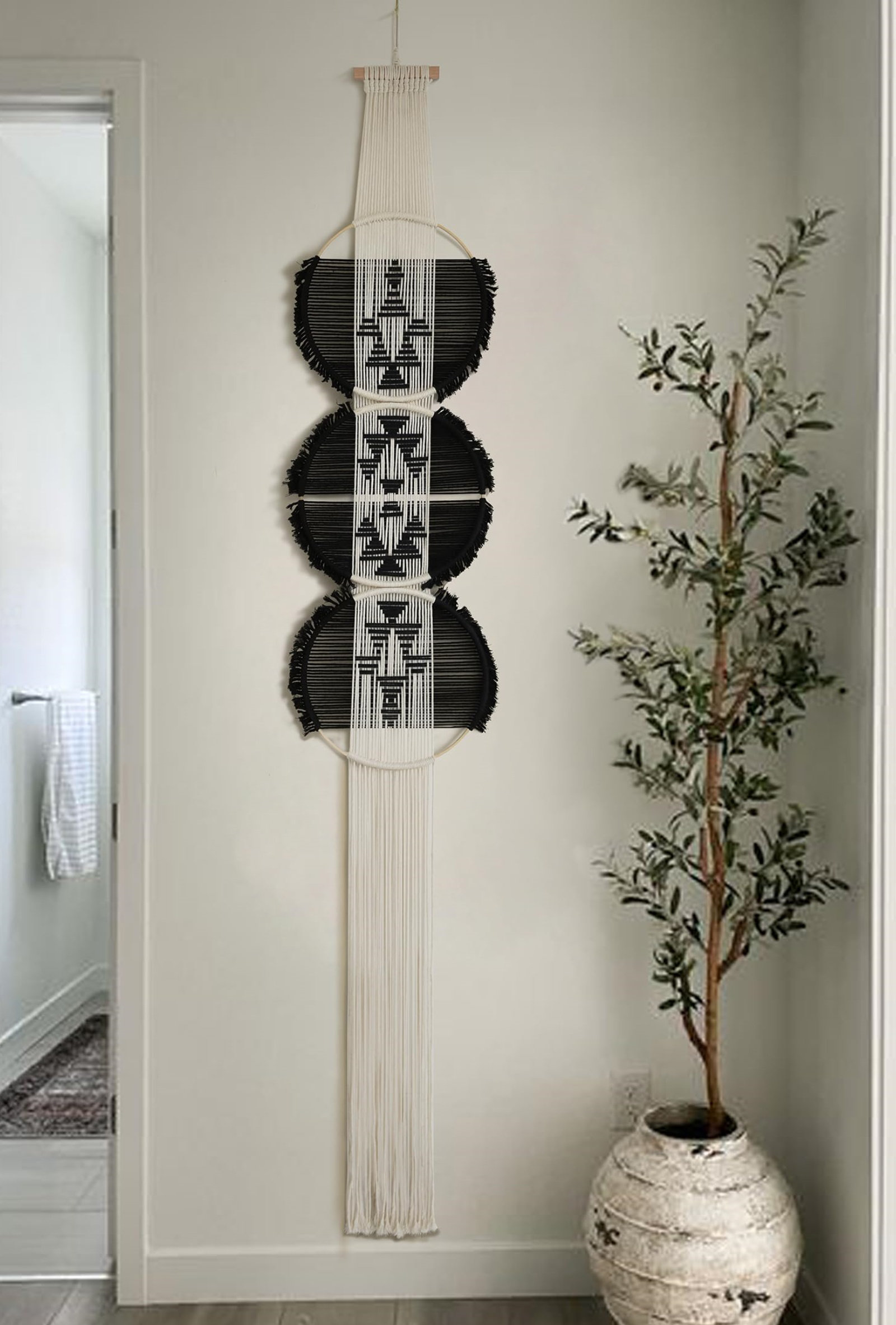 Dakota Fields Macrame Wall Hanging Black and White Boho Wall Decor ...