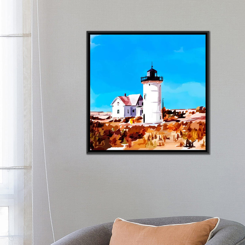 « phare scène vii », impression sur toile, 18" H x 18" W x 1.5" D, Toile avec cadre noir, Pas de tapis