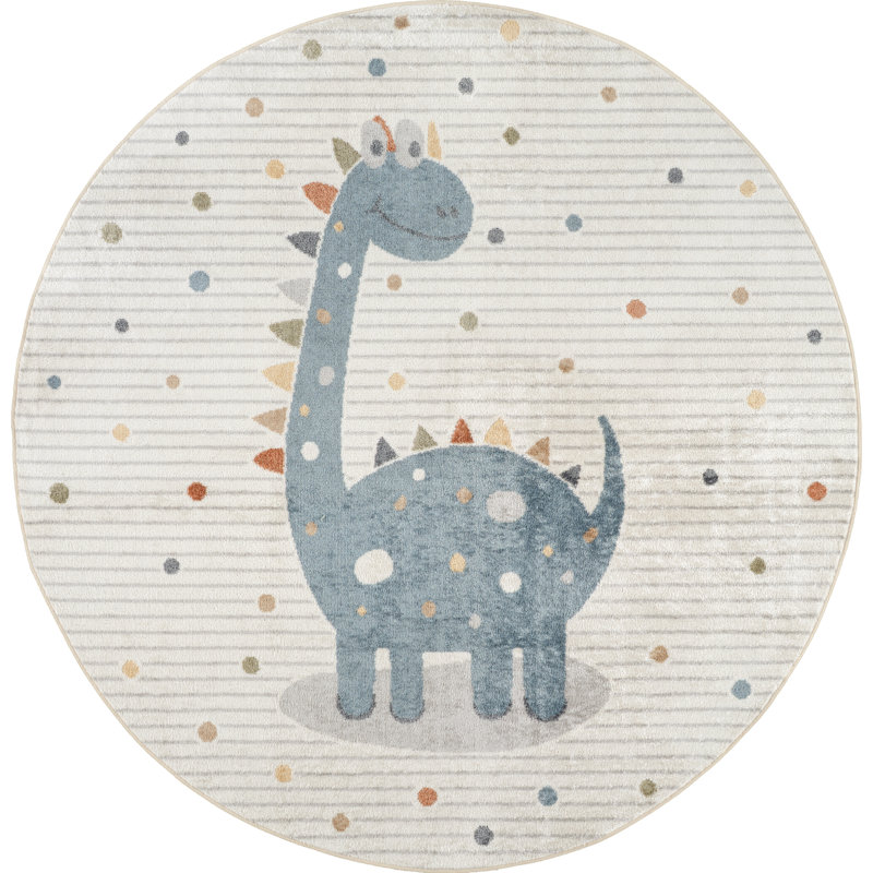 Reagyn Kids Machine Washable Beige Grey Bedroom Area Rug, Round 160cm