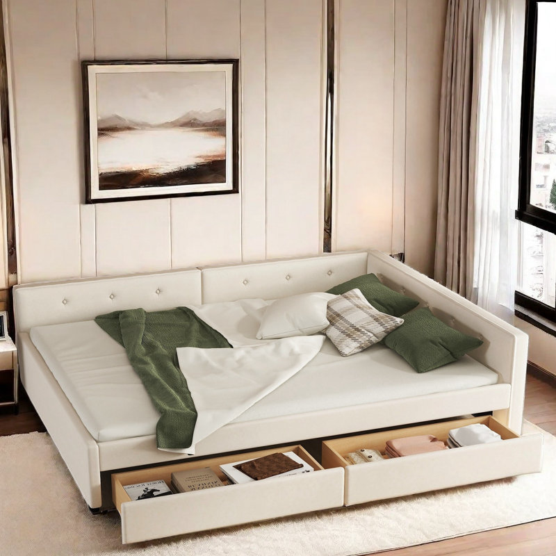 Arnhem Upholstered Daybed with USB and 2 Drawers, Queen