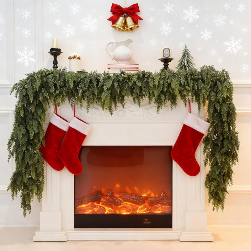 6 FT Real Touch Cedar Garland, Green Artificial Christmas Garland, Thickned Realistic Greenery Pine Garland for Holiday Fireplace Mantle Window Indoor Outdoor Decor