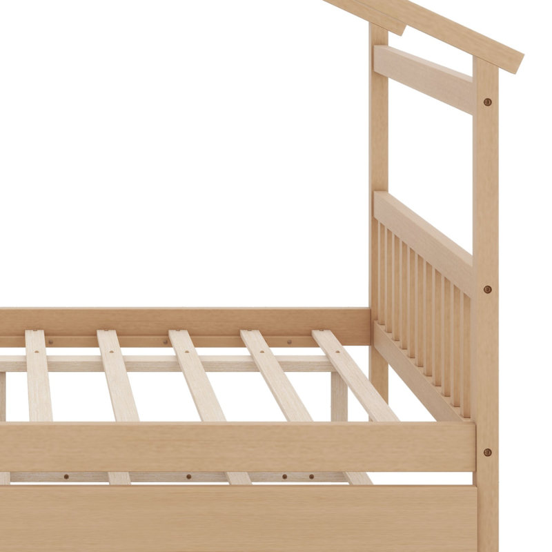 Wooden House Bed With Trundle, Natural, Full