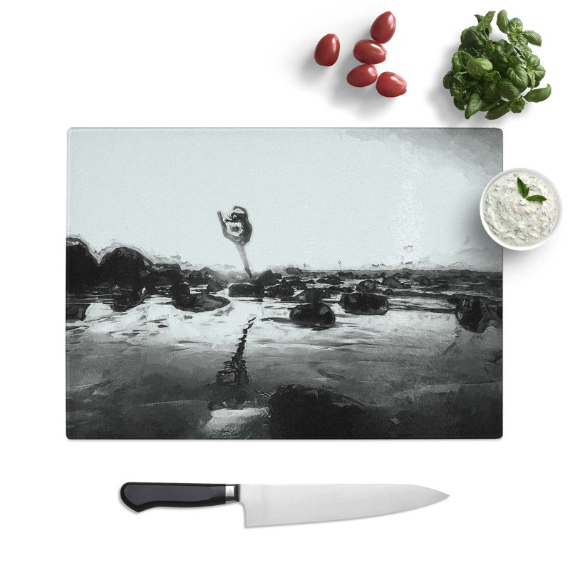Tempered Glass Dancing upon the Beach Chopping Board, 28.5 cm W x 20 cm L