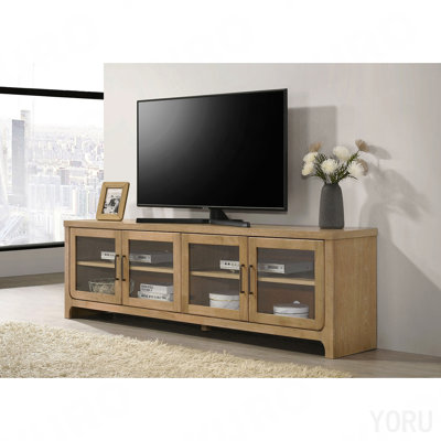 4-Door Washed Wood TV Stand Console - Oak
