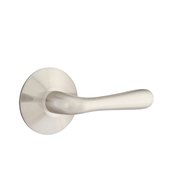 Basel Round Privacy (Bed & Bath) Door Lever with Round Rosette, Satin Nickel, Right