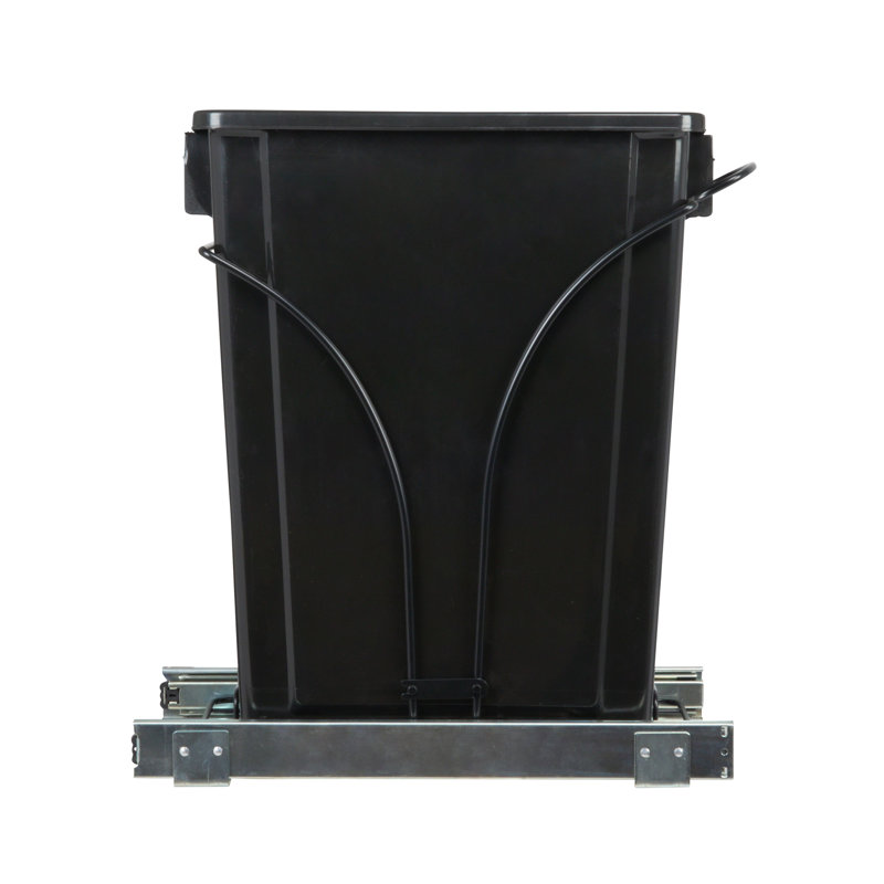 Black Plastic Pull-Out Trash Can with Chrome-Plated Steel Base