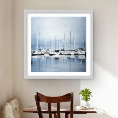 Boats at the Dock 2 - Blue Marine Framed Matted Print Decor