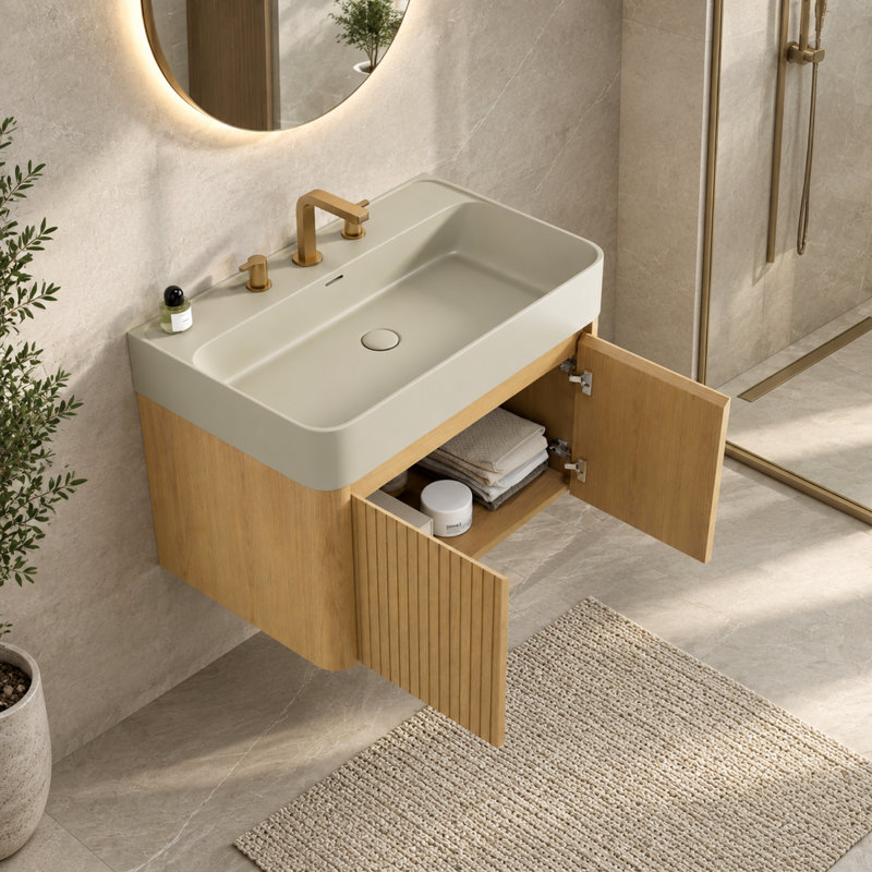 30 In Floating Bathroom Vanity With Integrated Solid Surface Basin