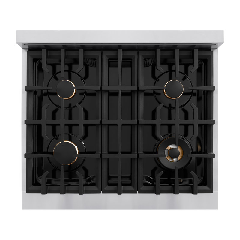 ZLINE Autograph Edition 30" Classic Gas Range w/ 4 Burners & Polished Gold Accents, Champagne Bronze