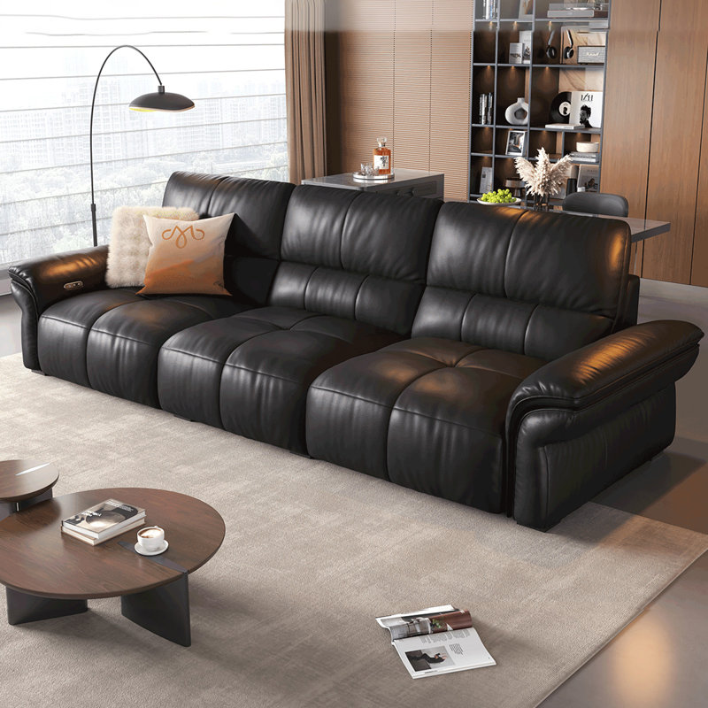 Coussin de canapé modulaire noir en cuir véritable Fourseat, H 37,4 po x l 121,65 po x P 39,37 po, Noir