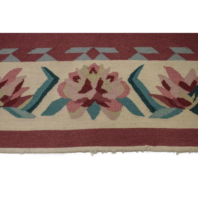 Tapis floral style chinois Dhurrie Kilim 6X9