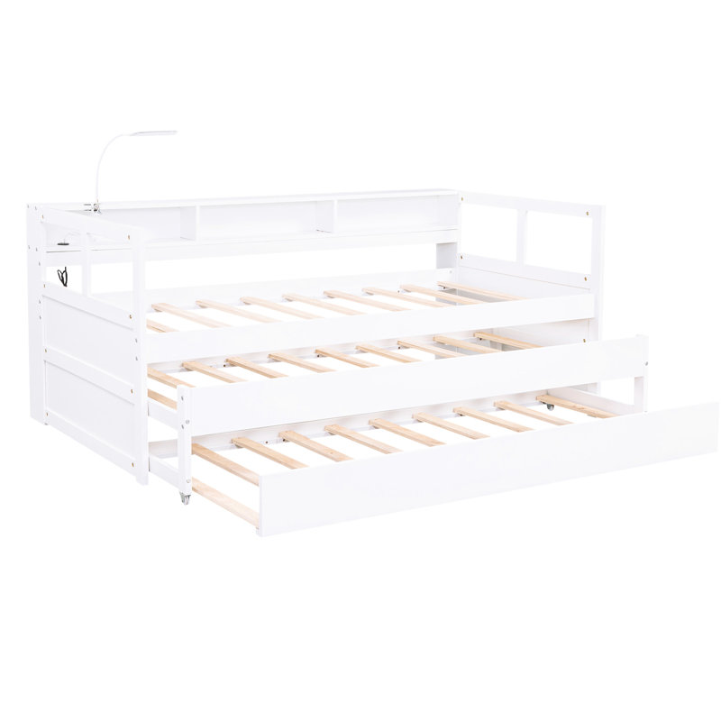 Lit de jour simple blanc TG, 2 lits gigognes, 3 rangements, charge et structure en bois stable, peu encombrant, construction