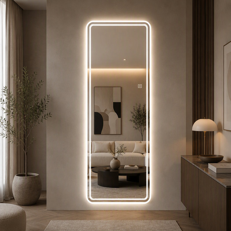 Miroir pleine longueur 65 po x 21 po à DEL, miroir de corps mural lumineux avec deux bandes de lumière givrées, 3 températures de couleur et gradation continue, miroir d'habillage HD