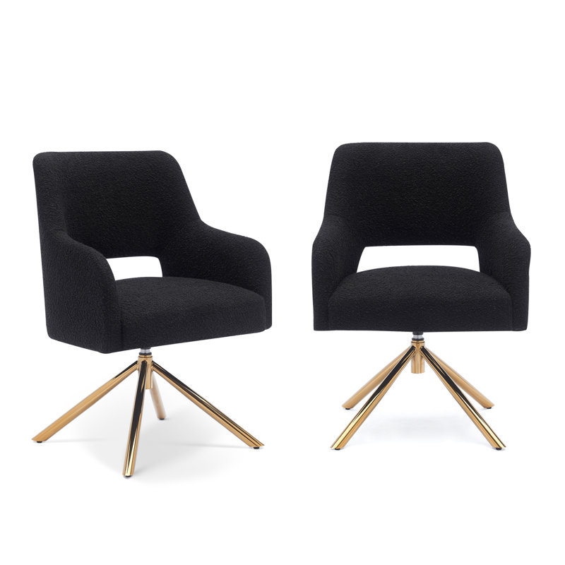 Upholstered Swivel Armchair, Black Polyester Blend