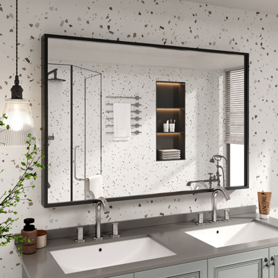 Molly Tempered Glass and Metal  Alloy Square-Corner Framed French Cleat Mounted Wall Bathroom / Vanity Mirror