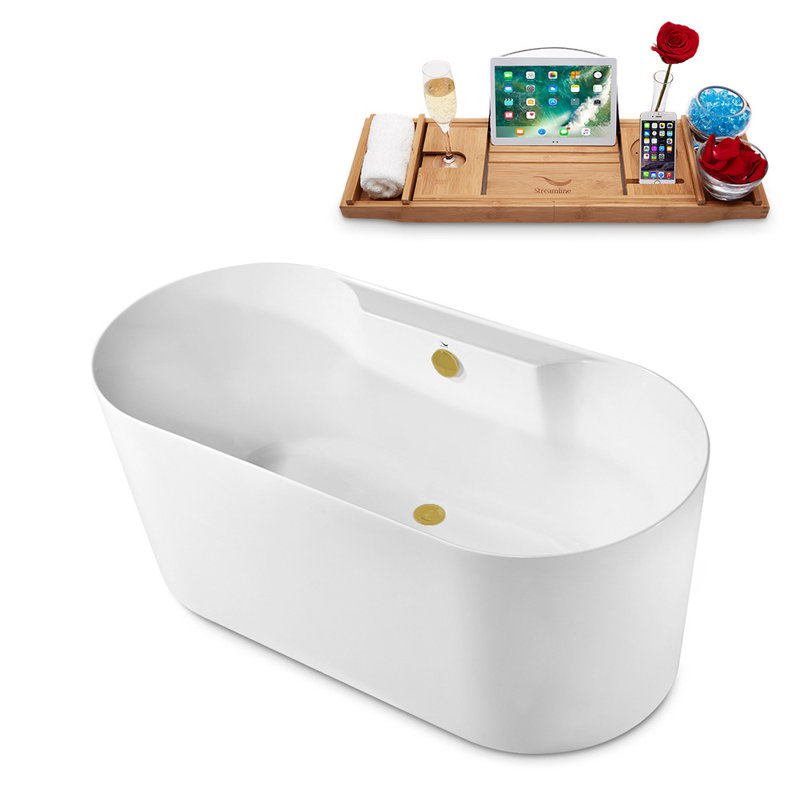 1501.1mm x 701mm Soaking Acrylic Bathtub, Brushed Gold
