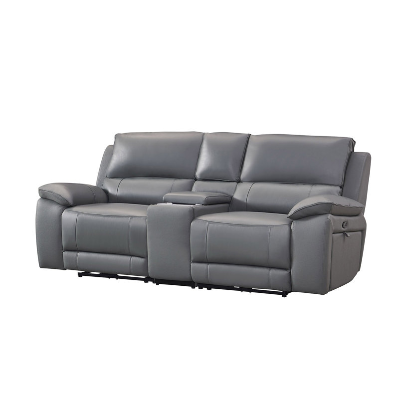 Canapé modulaire inclinable électrique avec console, revêtement en cuir fleur, Gris
