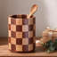 Checkered Wooden Rotating Utensil Holder for Kitchen Counter, Spatula Organizer Crock for Countertop Storage