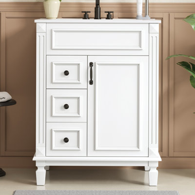 Meuble-lavabo 24 po avec lavabo en céramique, petite armoire de salle de bain moderne, 2 tiroirs et tablette réglable