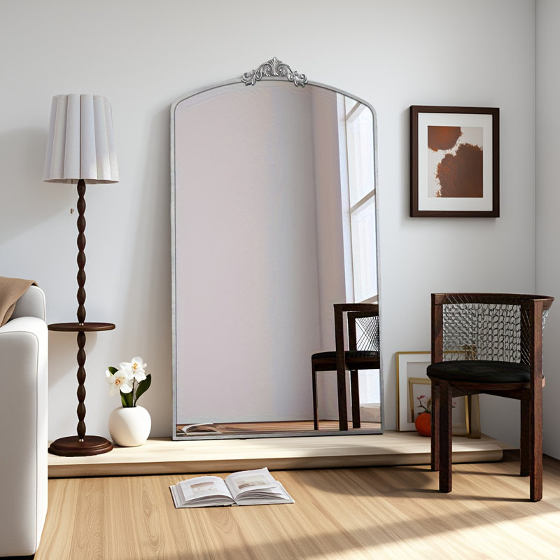 Miroir de plancher 36 po x 66 po Baroque Vintage, Argent argent