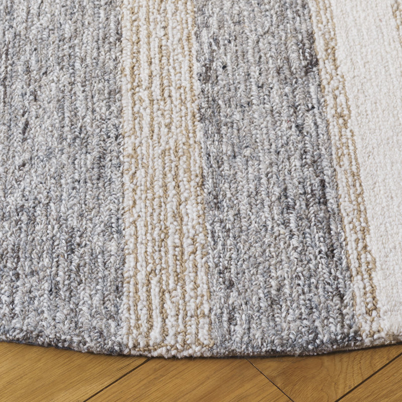 Pine 802 Hand Tufted Wool/Cotton/Latex Abstract Rug in Beige/Ivory, Round 6'