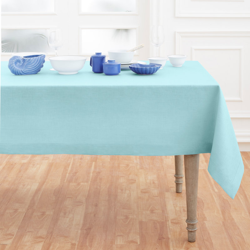 100% Pure Linen Tablecloth - Fete, Aqua Blue, 120" L x 60" W