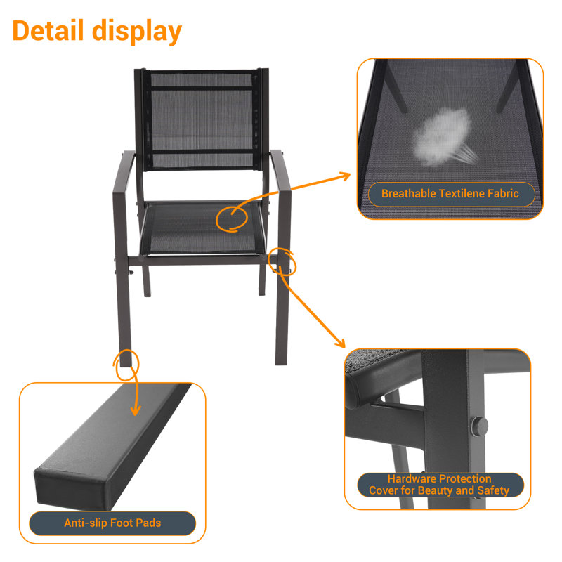 Chaise de salle à manger en tissu de polyester enduit de PVC (ensemble de 6), Noir, noir, noir, noir