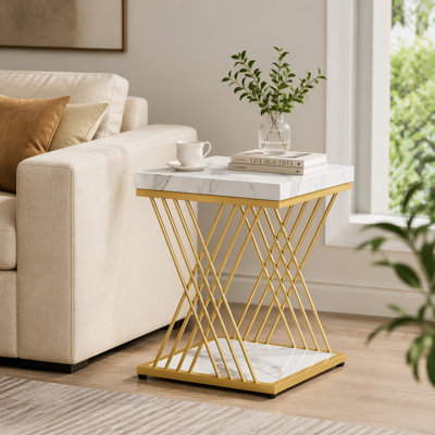 Square End Table, 2-Tier Side Table Modern Bedside Table