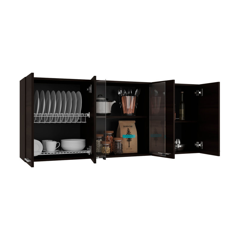 Armoire de cuisine murale avec portes vitrées Texas, STAINED WALNUT