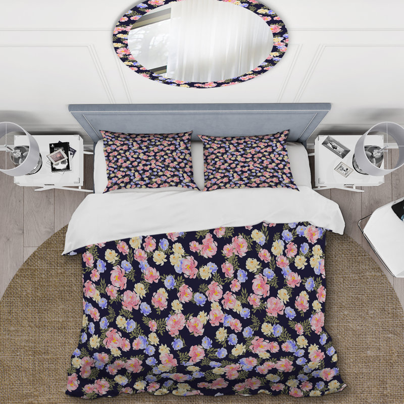 Ensemble de housse de couette en microfibre rose / jaune / mauve 3 pièces