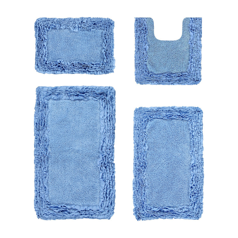 Courson Premium 100% Cotton 4-Piece Bath Rug Sets with Spray Latex Backing, Machine Washable, Luxurious Ruffle Pattern Super Absorbent & Tufted Weave Bath Mat for Bathroom
