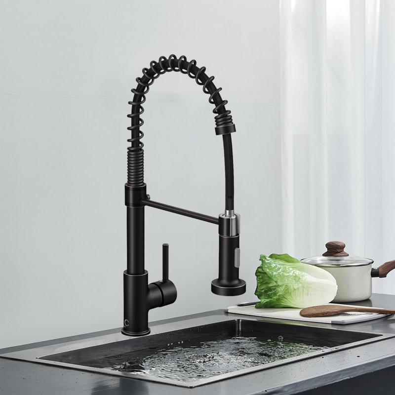 Dual-Function Sprinkler Kitchen Faucet With Pull-Down Sprinkler, Stainless Steel Faucet, Single-Handle Spring-Loaded Kitchen Faucet