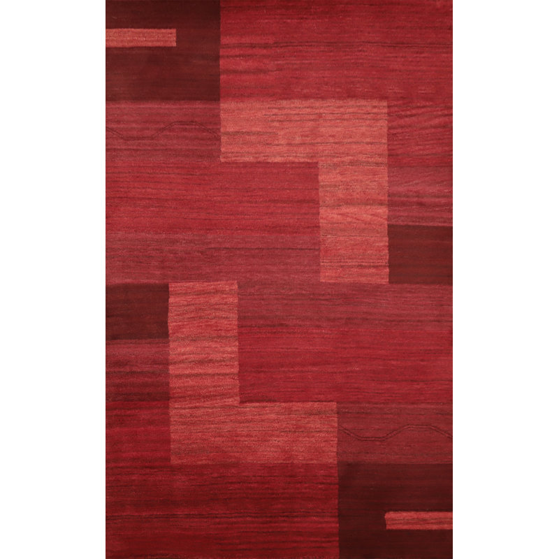 Modern Red Abstract Geometric Gabbeh Style Area Rug 6x8