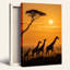 «Giraffes Silhouette Walking Pass Acacia Tree at Golden Sunset», art mural sur toile-132734833
