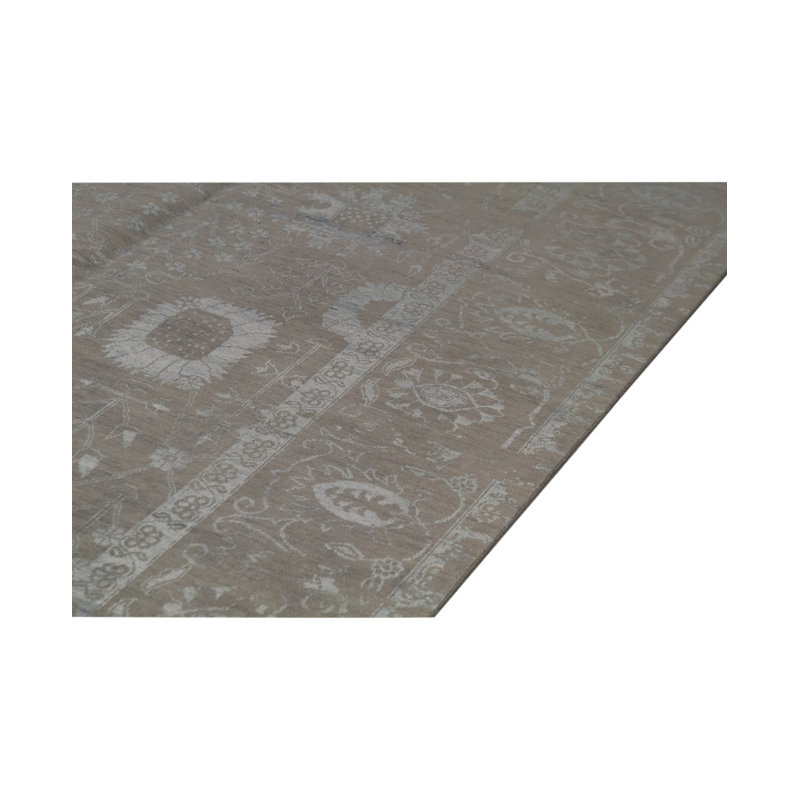 Tapis gris clair et orange noué à la main de haute qualité