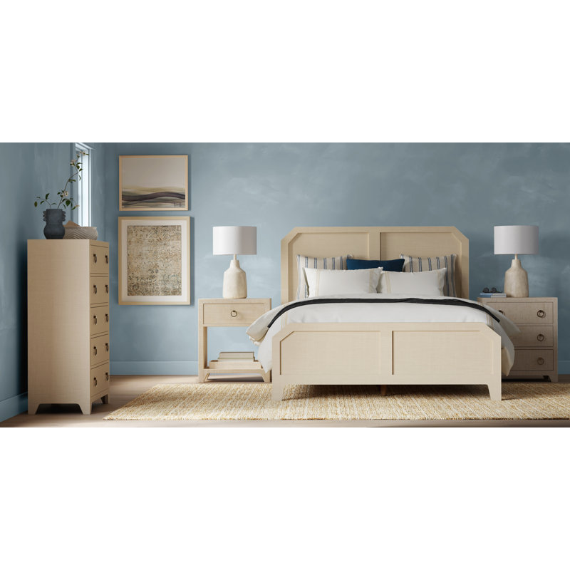 Bar Harbor Raffia 1 Drawer Nightstand, Navy Blue