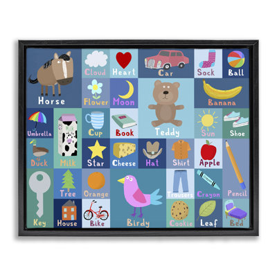 Cadre flottant bleu premiers mots, design par Carla Daly