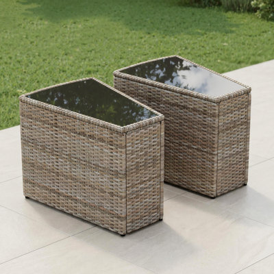 Ensemble de 2 tables d'appoint en osier avec rangement Chayenne