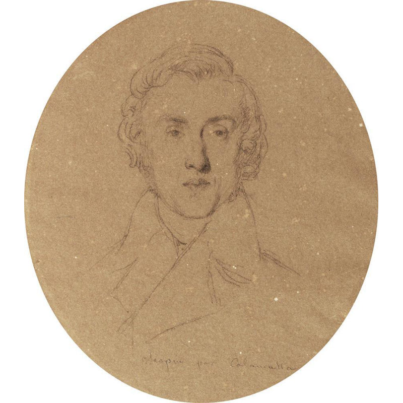 «Portrait of Fryderyk Chopin» par Luigi Calamatta - Art mural sur toile tendue avec châssis, H 24 po x l 17 po