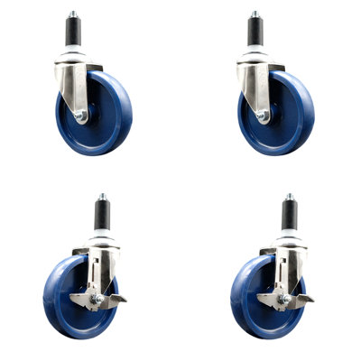 316SS Solid Poly Swivel 1- Expanding Stem Caster Set 2 Brake SCC