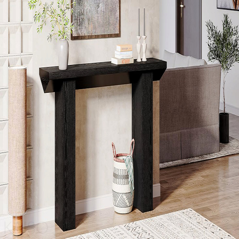 Console 63 po de style campagnard industriel pour entrée - grain de bois noir