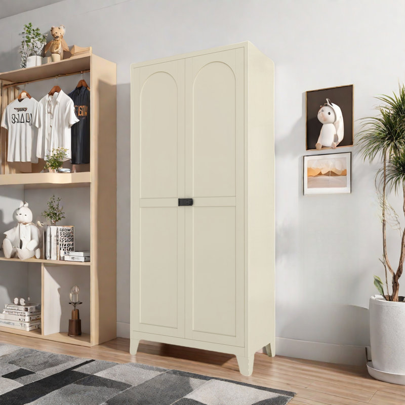 Multifunctional Metal Pantry With 2 Shapely Doors, Lock, 4 Adjustable Shelves 