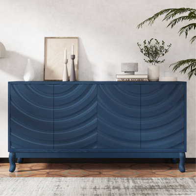Buffet à porte ondulée - Vaste espace de rangement pour le salon, vestibule réglable, élégant avec portes à motif, rangement, construction