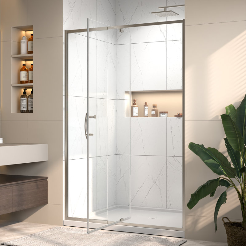 44"- 48" W x 71" H Single Sliding Semi-Frameless Shower Door, Brushed Nickel