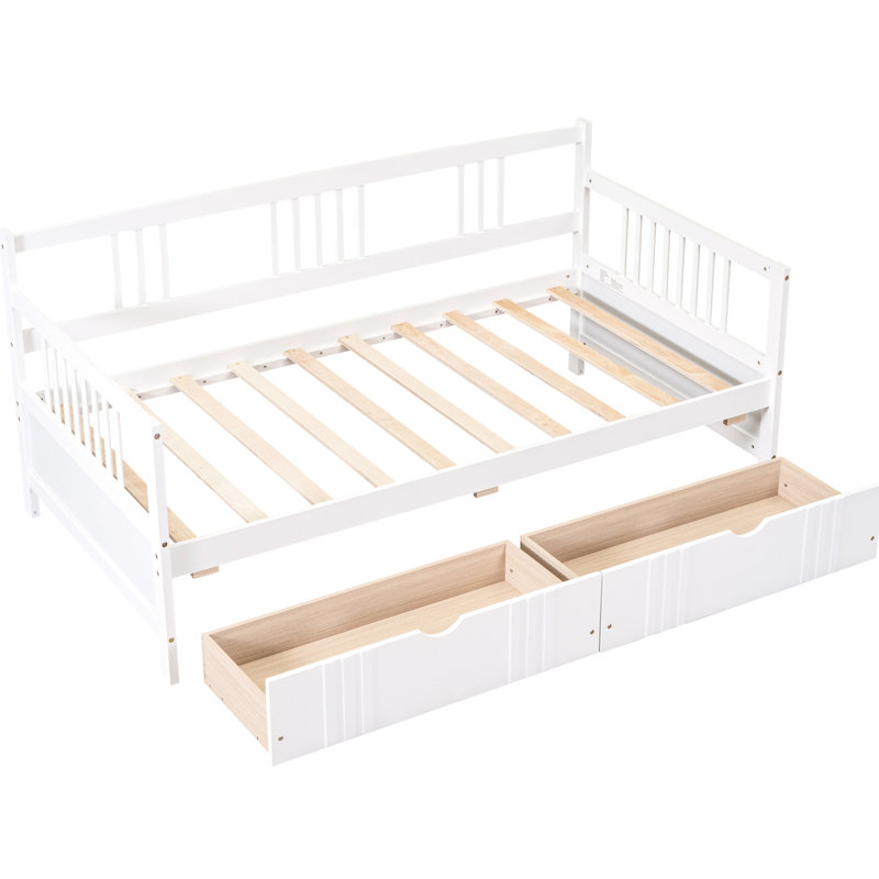 Lit de jour simple avec deux tiroirs - Bois massif fabriqué pour la durabilité et le style Des solutions de rangement blanches qui répondent à vos besoins en matière d'espace