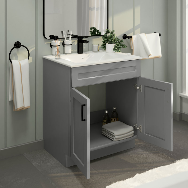 Shaker Bathroom Vanity Set 30" Sink Base (Light Grey/Maple/White) with 31" Sink Top Combo, Gray